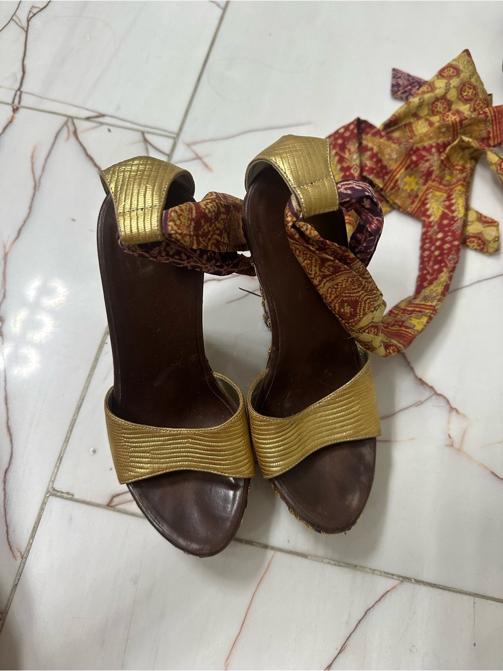 Giuseppe Zanotti Gold Ankle-Tie Heeled Sandals